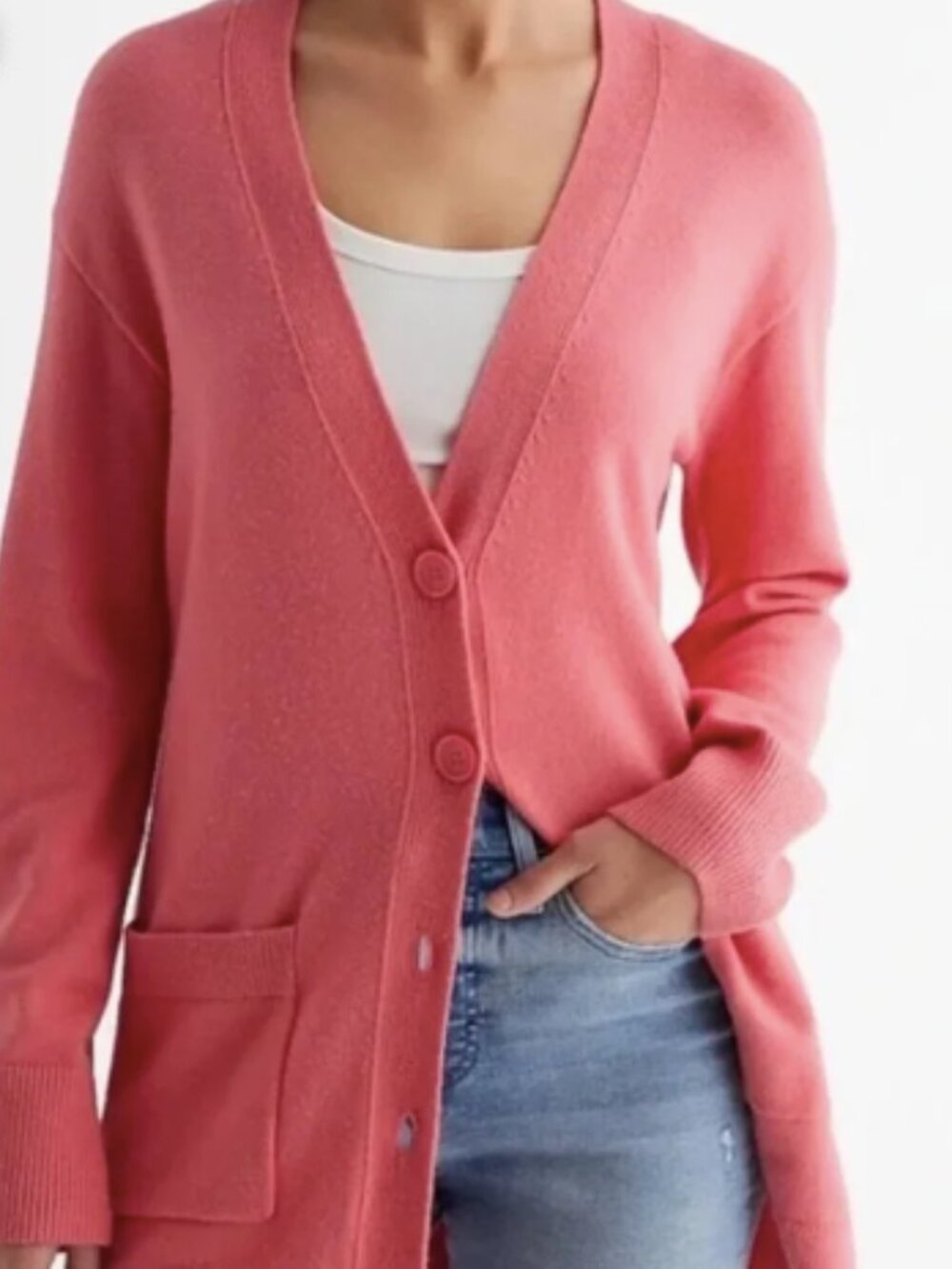 Express Patch Pocket Button Front Cardigan Color: PINK SAPPHIRE